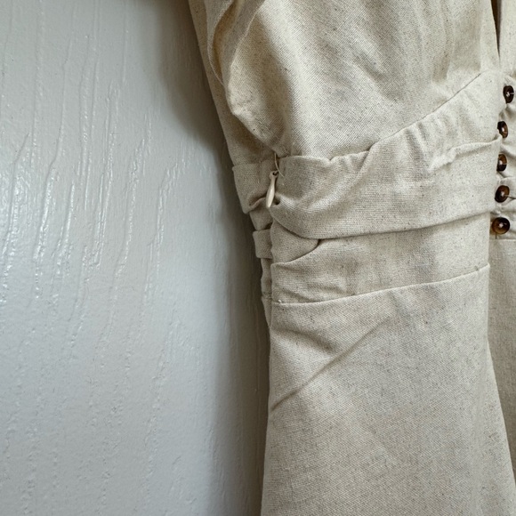 Linen Blend Ruffle Ruched Midi Dress - Picture 3 of 5